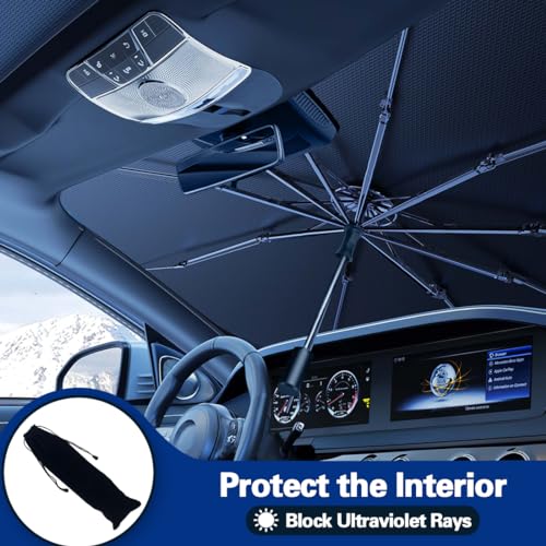 JASVIC Car Windshield Sun Shade Umbrella, Foldable Car Umbrella Sunshade Cover UV Block Car Front Window (Heat Insulation Protection) for Auto Windshield Covers Trucks Cars (Large) - Image 3