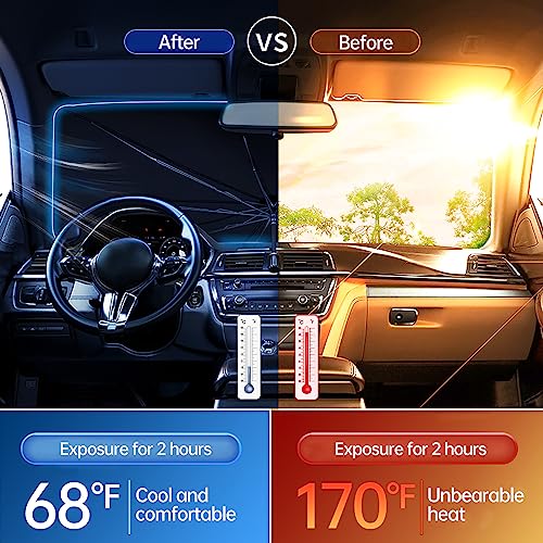 JASVIC Car Windshield Sun Shade Umbrella, Foldable Car Umbrella Sunshade Cover UV Block Car Front Window (Heat Insulation Protection) for Auto Windshield Covers Trucks Cars (Large) - Image 2