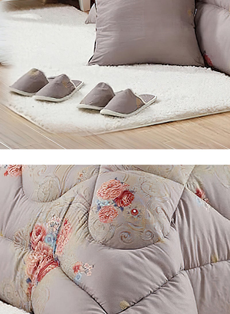 Moon Bed In A Bag Medium Filling King Size Comforter Set, 10 Pcs Floral Bedding Set Size 220 X 240 Cm with Comforter, Quilted Bed Skirt, Pillowcases, Cushion & Bedroom Slipper, Multicolor  - Image 3