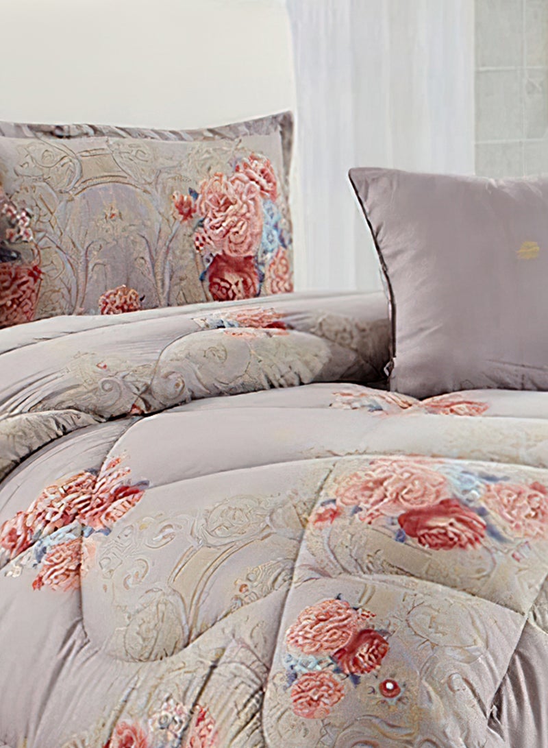 Moon Bed In A Bag Medium Filling King Size Comforter Set, 10 Pcs Floral Bedding Set Size 220 X 240 Cm with Comforter, Quilted Bed Skirt, Pillowcases, Cushion & Bedroom Slipper, Multicolor  - Image 4