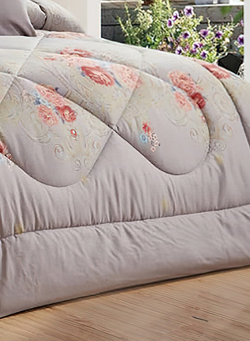 Moon Bed In A Bag Medium Filling King Size Comforter Set, 10 Pcs Floral Bedding Set Size 220 X 240 Cm with Comforter, Quilted Bed Skirt, Pillowcases, Cushion & Bedroom Slipper, Multicolor  - Image 5