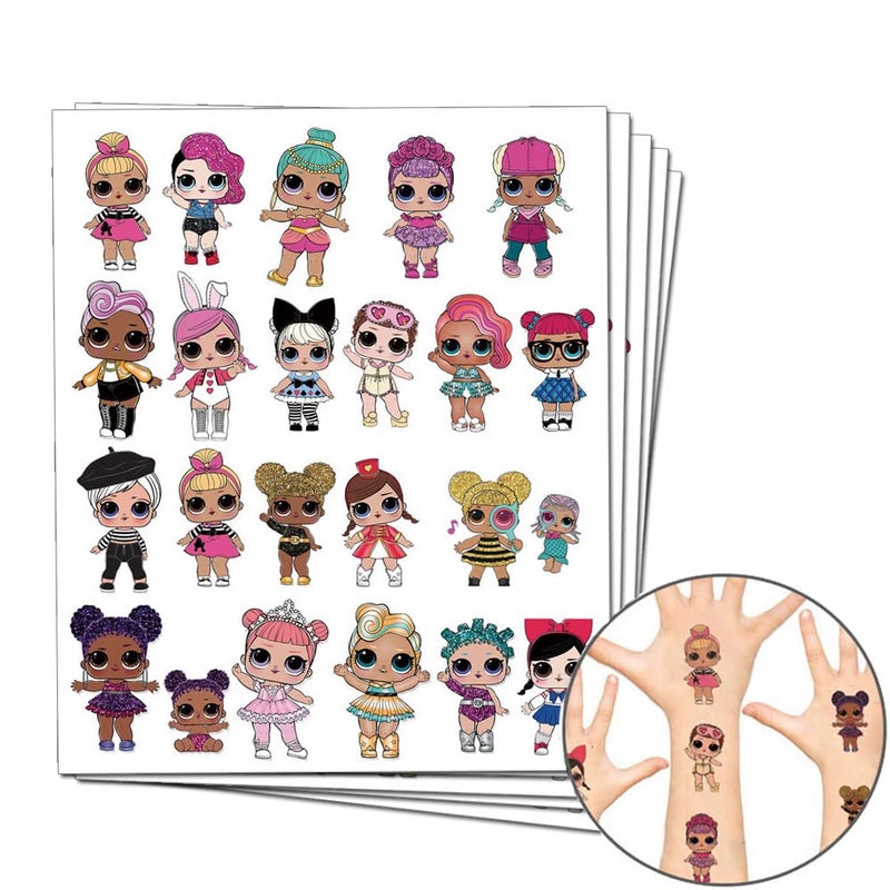 Geenber Party Favors Gifts for Kids, LOL Temporary Tattoos for Doll Birthday Party Decorations supplies for Kids Girl (5 Sheets, more than 100 styles) - Image 2
