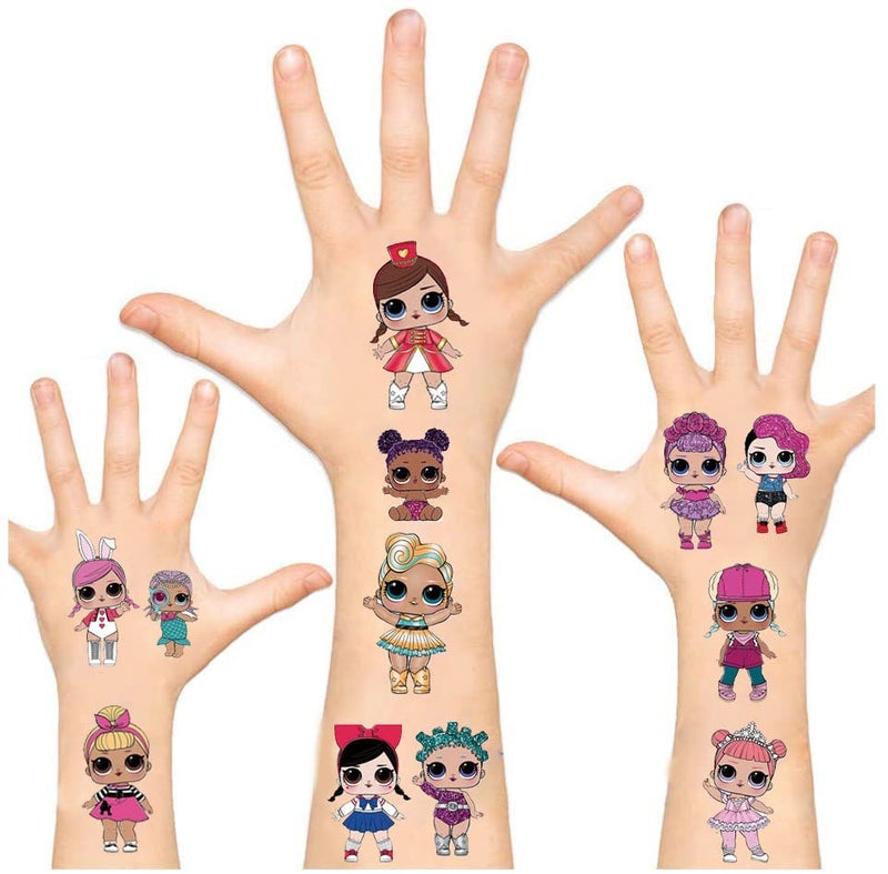 Geenber Party Favors Gifts for Kids, LOL Temporary Tattoos for Doll Birthday Party Decorations supplies for Kids Girl (5 Sheets, more than 100 styles) - Image 1