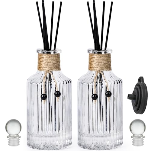 INFTYLE Reed Diffuser Bottle Set of 2 Glass Diffuser Bottles 8oz/250ml Empty Clear Decorative Bottle with Stoppers and Reed Sticks Bulk Reusable Perfume Jar - Image 1