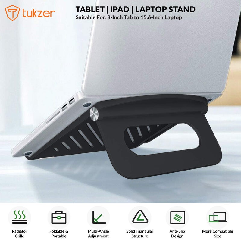 tuKZer Foldable Laptop & Tablet Stand Riser for Laptop/MacBook/Notebook Up to 15.6-Inches, with Multi-Angle Adjustment, Lightweight & Ergonomically Designed (Black) - Image 2