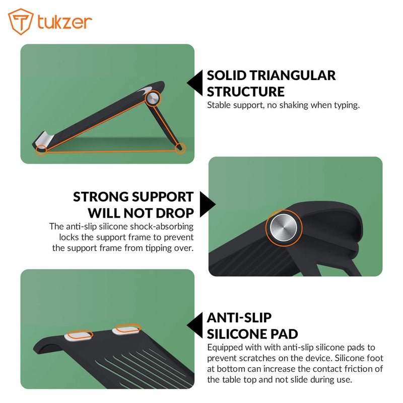 tuKZer Foldable Laptop & Tablet Stand Riser for Laptop/MacBook/Notebook Up to 15.6-Inches, with Multi-Angle Adjustment, Lightweight & Ergonomically Designed (Black) - Image 4