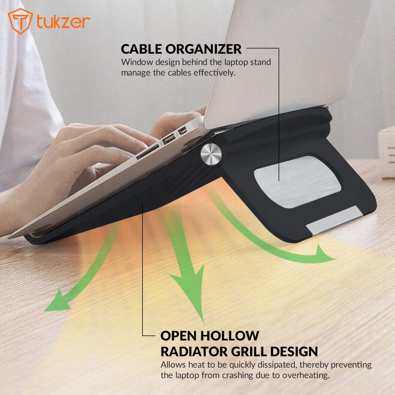 tuKZer Foldable Laptop & Tablet Stand Riser for Laptop/MacBook/Notebook Up to 15.6-Inches, with Multi-Angle Adjustment, Lightweight & Ergonomically Designed (Black) - Image 5