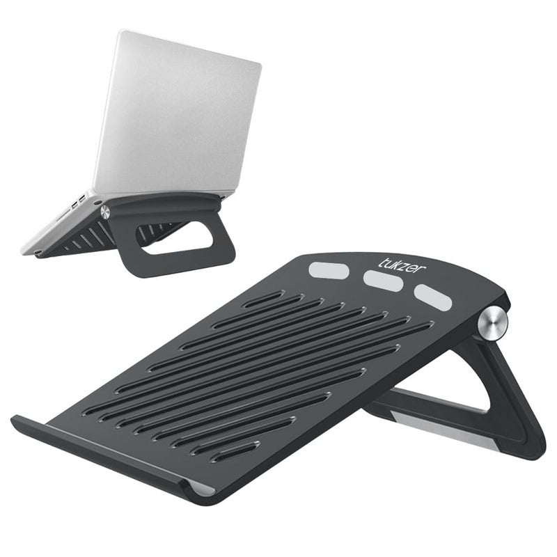 tuKZer Foldable Laptop & Tablet Stand Riser for Laptop/MacBook/Notebook Up to 15.6-Inches, with Multi-Angle Adjustment, Lightweight & Ergonomically Designed (Black) - Image 1