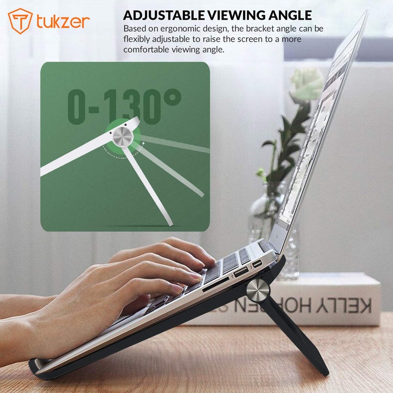tuKZer Foldable Laptop & Tablet Stand Riser for Laptop/MacBook/Notebook Up to 15.6-Inches, with Multi-Angle Adjustment, Lightweight & Ergonomically Designed (Black) - Image 3