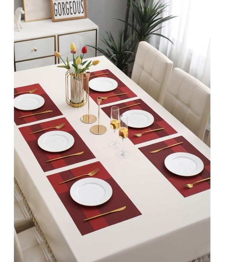 KMOTID Dining Table NonSlip Place mats for HomeRestaurantPartiesWedding banquetsHeat Resistant Durable PVC Vinyl Woven Washable Mats for Dining TableIndoorOutdoor 45 x 30 cm Set of 6 Maroon - Image 3