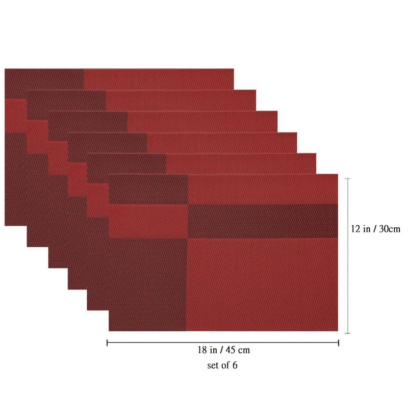 KMOTID Dining Table NonSlip Place mats for HomeRestaurantPartiesWedding banquetsHeat Resistant Durable PVC Vinyl Woven Washable Mats for Dining TableIndoorOutdoor 45 x 30 cm Set of 6 Maroon - Image 2