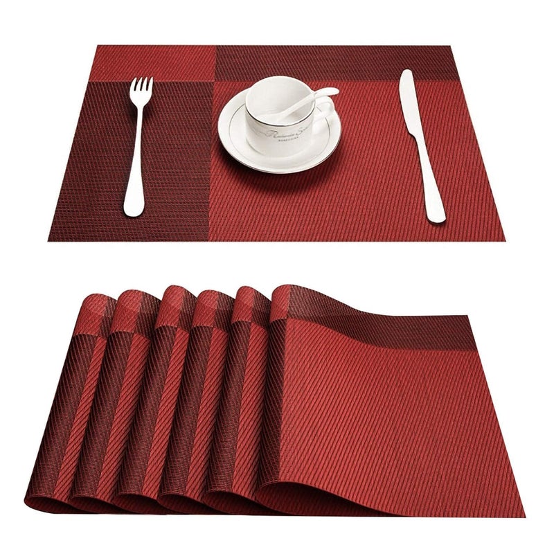 KMOTID Dining Table NonSlip Place mats for HomeRestaurantPartiesWedding banquetsHeat Resistant Durable PVC Vinyl Woven Washable Mats for Dining TableIndoorOutdoor 45 x 30 cm Set of 6 Maroon - Image 1