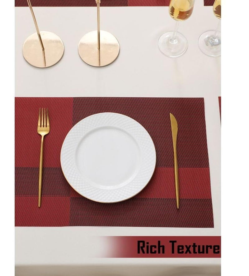 KMOTID Dining Table NonSlip Place mats for HomeRestaurantPartiesWedding banquetsHeat Resistant Durable PVC Vinyl Woven Washable Mats for Dining TableIndoorOutdoor 45 x 30 cm Set of 6 Maroon - Image 5