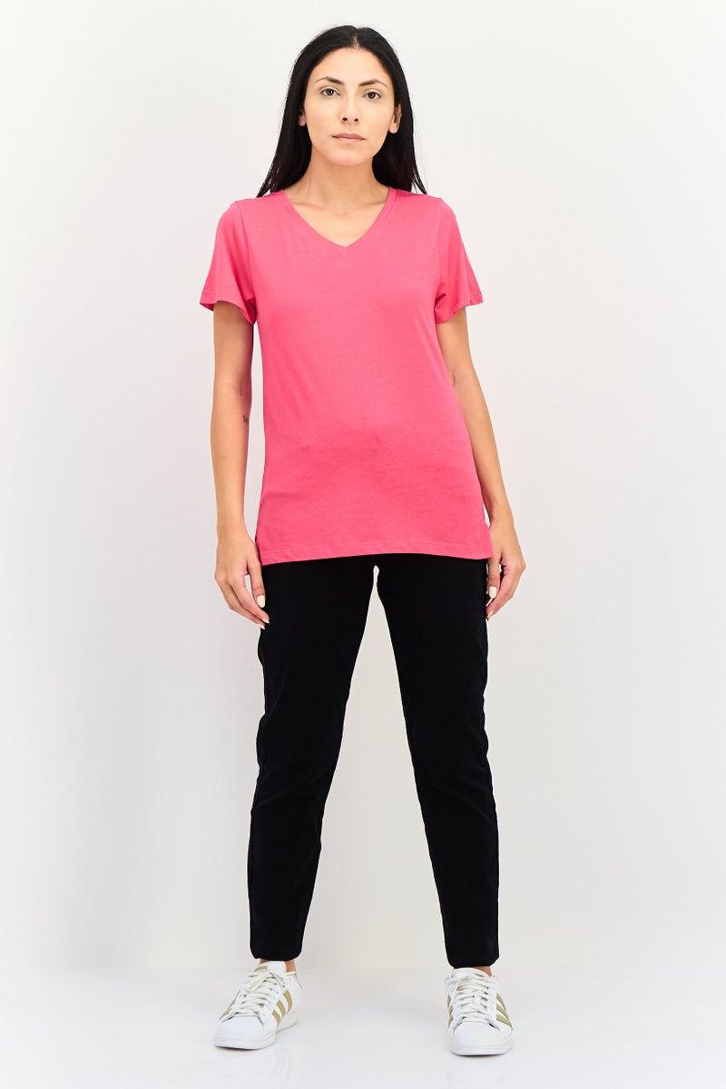 Member's Mark Women V Neck Short Sleeve Plain T-Shirt, Fuchsia - Image 4
