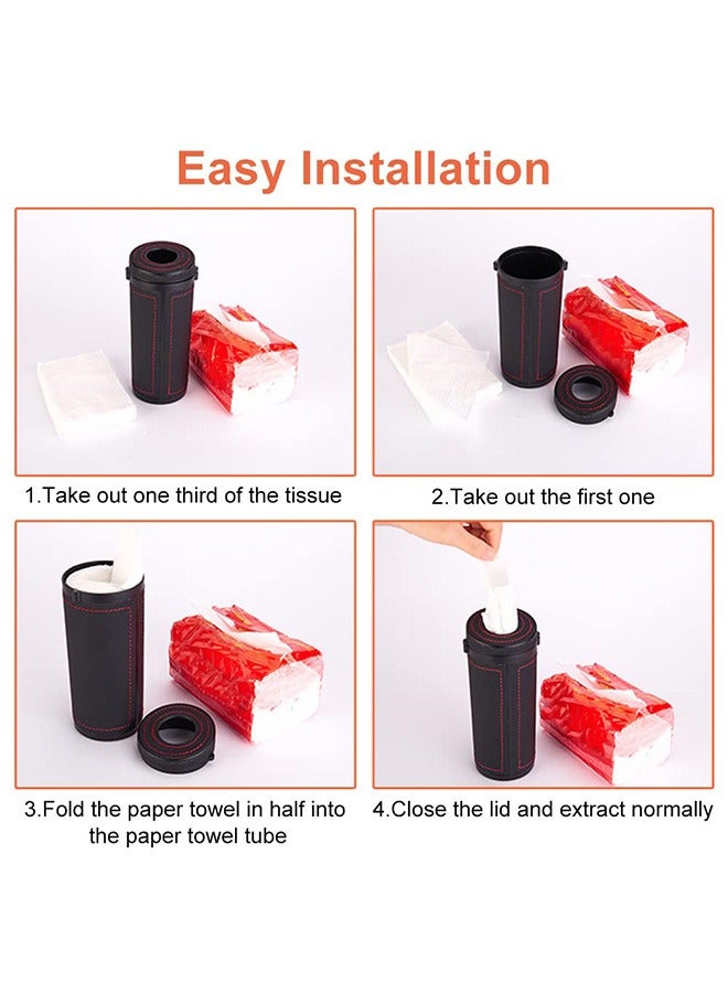 Car Tissue Tube, Cylinder Tissue Box Diameter 2.75'' PU Leather Round Tissues Container for Car Cup Holder, Up to 30 Count Tissue - Image 3