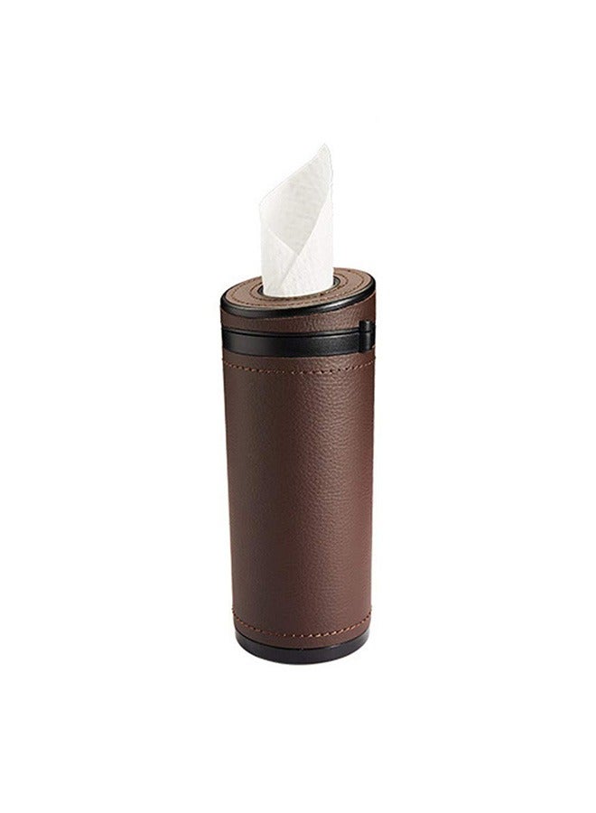 Car Tissue Tube, Cylinder Tissue Box Diameter 2.75'' PU Leather Round Tissues Container for Car Cup Holder, Up to 30 Count Tissue - Image 1
