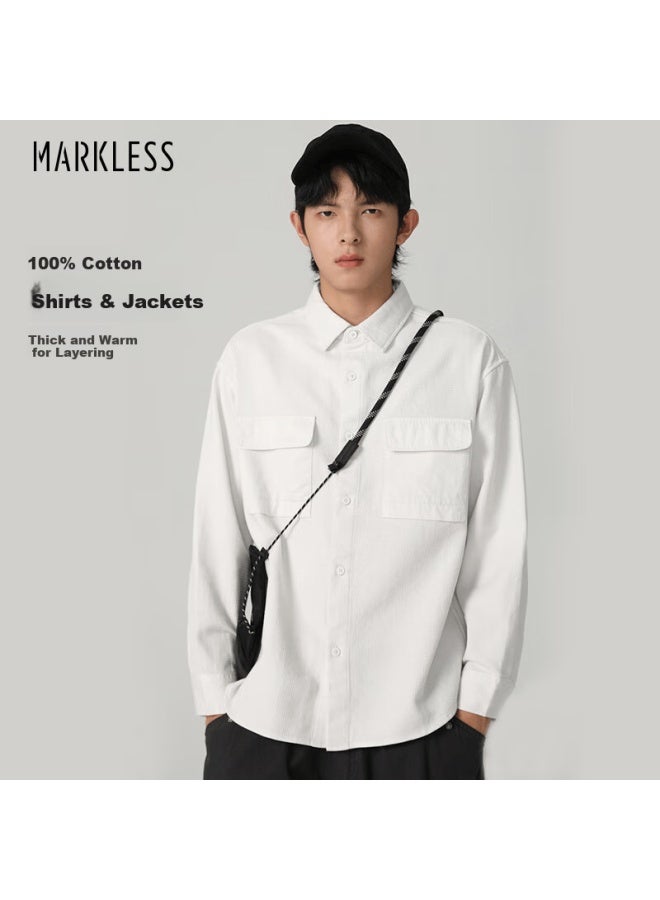 Markless Men's Shirt, Autumn Pure Cotton Casual Shirt, Solid Color Loose Top Csb3510m, White, Xxl - Image 1