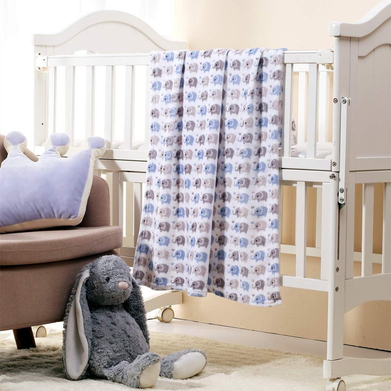 CREVENT 30"X40" Cute Lightweight Silky Cozy Warm Baby Blanket for Boys Infant Toddler Newborn Unisex Crib Cot Stroller, Baby Shower, Summer Spring - Blue Elephant - Image 5