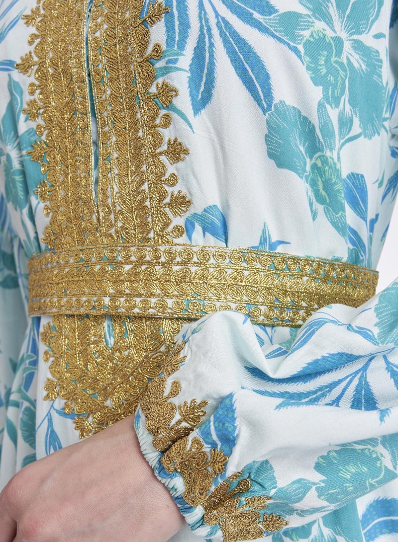 كشخة جلابية رايون بطبعة استوائية مع وشاح - Image 1