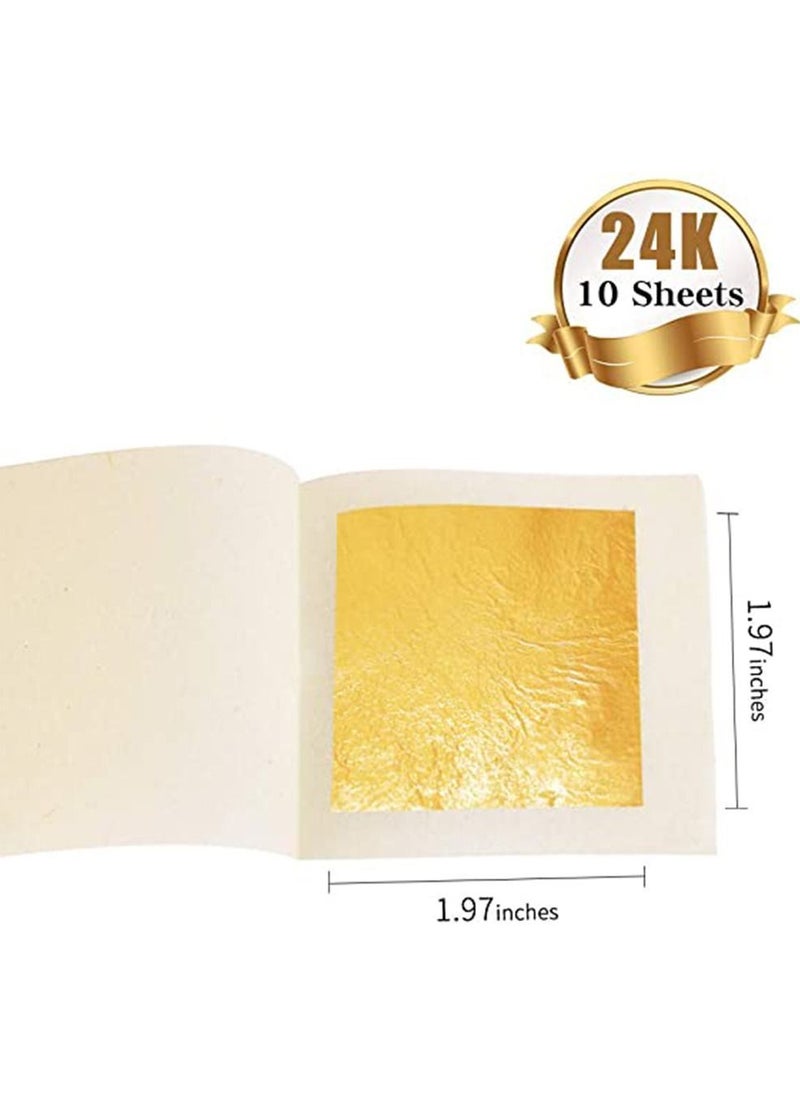 Y&D - 10 PCS Gilding 24K Edible Gold Leaf Sheets 4.33cm x Yellow Real Loose Foil for Makeup Art Drink Decorations - Image 1