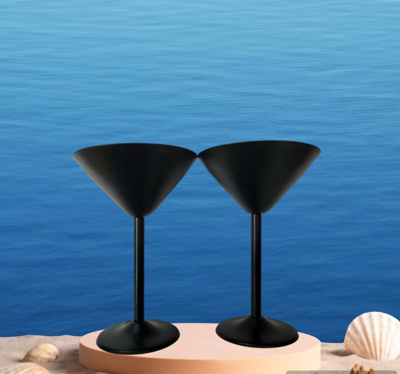 Proniks Stainless Steel Cocktail Martini Glasses Pack of 2 Metal Martini Goblets Cocktail Glasses Black Color High End Wine Drinking Cup Beverages Cup for Banquet Wedding Party Bar and restorent  - Image 1
