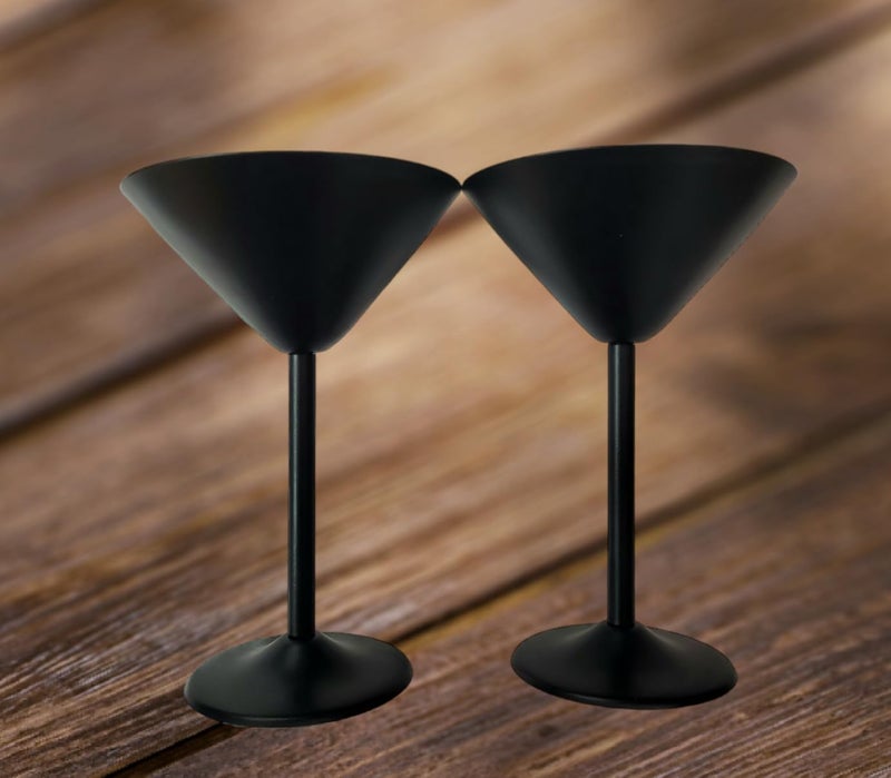 Proniks Stainless Steel Cocktail Martini Glasses Pack of 2 Metal Martini Goblets Cocktail Glasses Black Color High End Wine Drinking Cup Beverages Cup for Banquet Wedding Party Bar and restorent  - Image 3