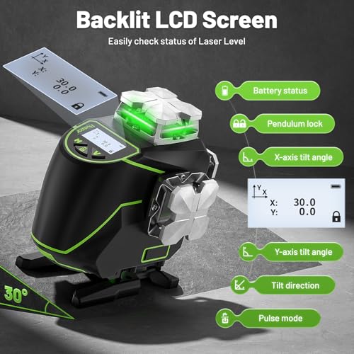 Huepar 16 Lines Self Leveling Laser Level 4x360° Cross Line Laser with Receiver -LCD Screen, 4D Bluetooth Green Beam Tiling Floor Laser Tool, 360° Horizontal/Vertical Laser Kit -Remote Control S04-5RG - Image 3