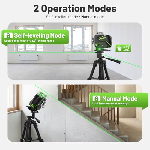 Huepar 16 Lines Self Leveling Laser Level 4x360° Cross Line Laser with Receiver -LCD Screen, 4D Bluetooth Green Beam Tiling Floor Laser Tool, 360° Horizontal/Vertical Laser Kit -Remote Control S04-5RG - Image 5