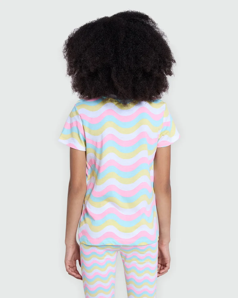 Ovs Multicolour Striped Print Tee For Girls