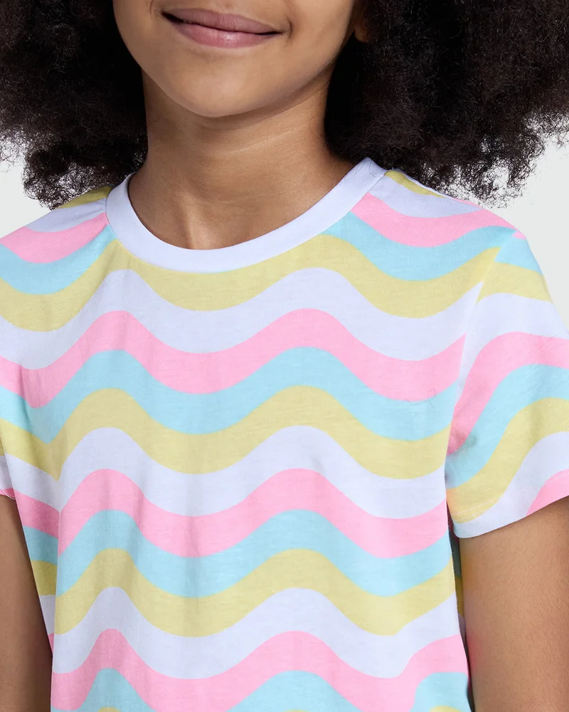 Ovs Multicolour Striped Print Tee For Girls