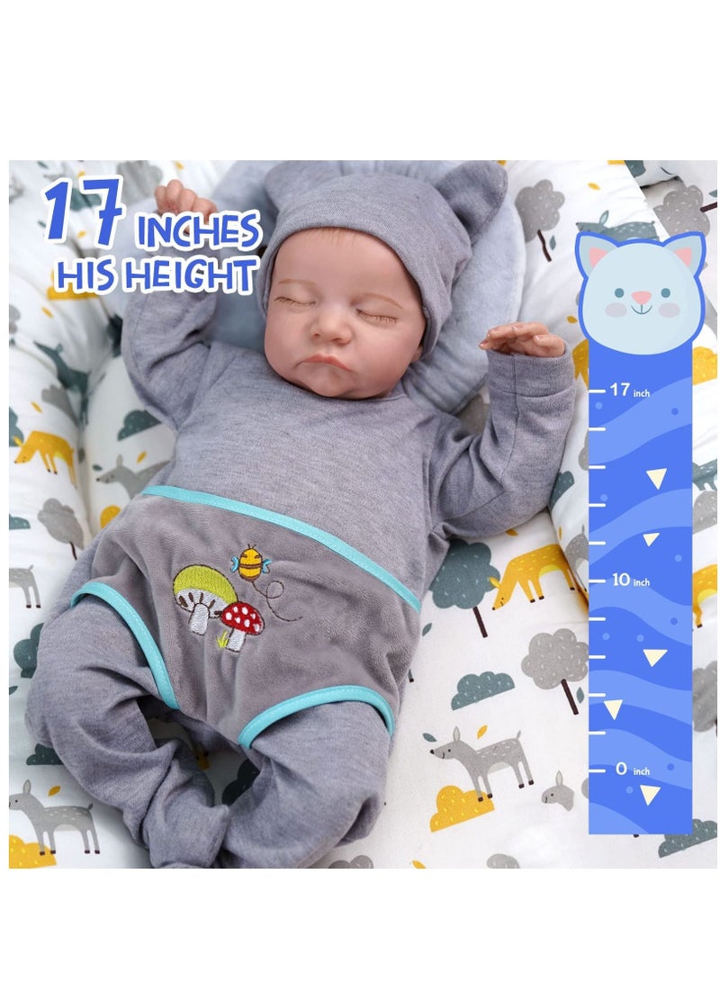 Arabest Lifelike Reborn Baby Dolls - 17 Inch Realistic Newborn Baby Dolls Real Life Baby Dolls Full Vinyl Poseable Body Sleeping Baby Boy with Feeding Kit for Children 3+ - Image 5