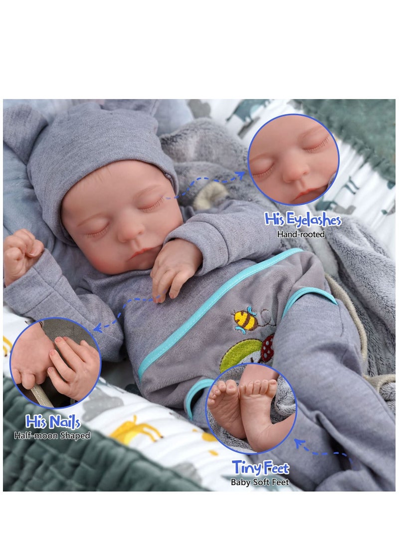 Arabest Lifelike Reborn Baby Dolls - 17 Inch Realistic Newborn Baby Dolls Real Life Baby Dolls Full Vinyl Poseable Body Sleeping Baby Boy with Feeding Kit for Children 3+ - Image 3