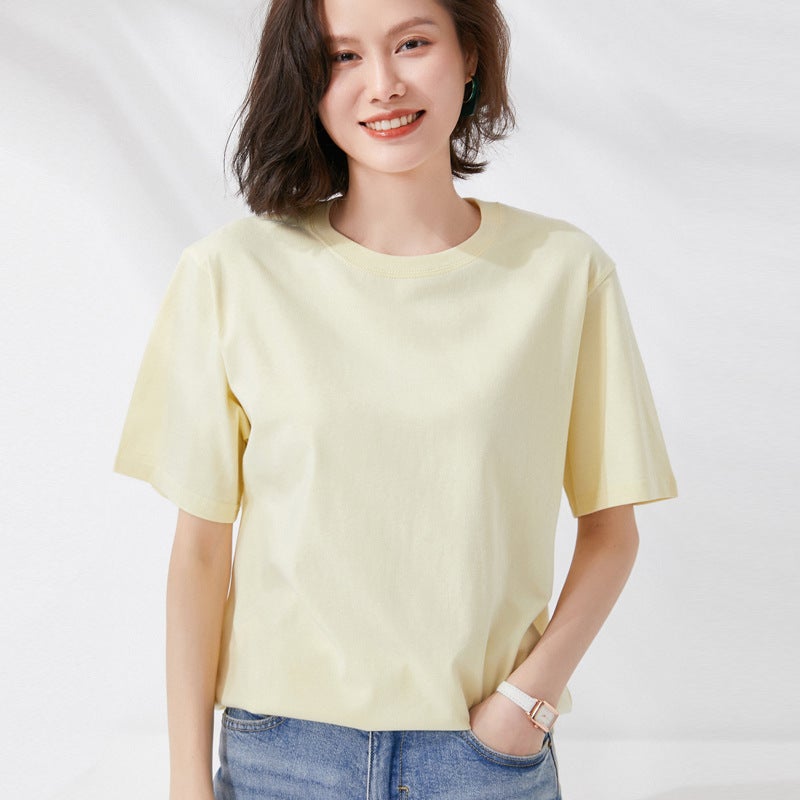 100% Cotton Short-Sleeved Summer Plus Size Unisex T-Shirt Round Neck Loose Solid Color Breathable Couple Short-Sleeved T-Shirt - Image 1
