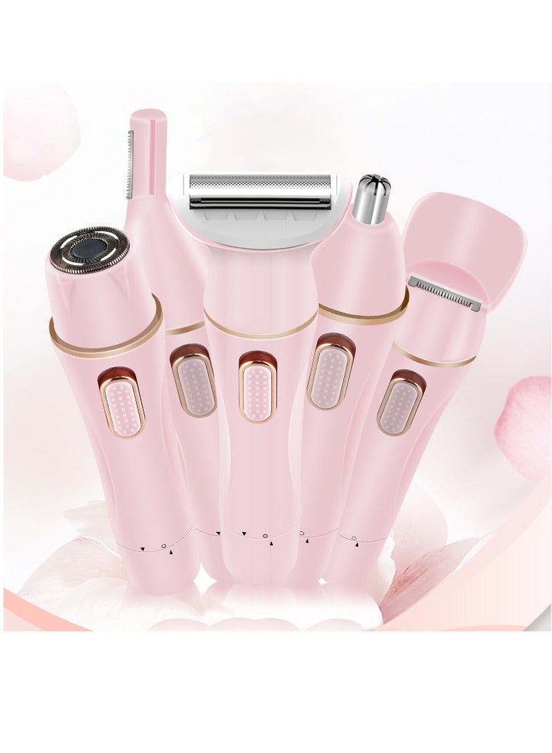 USB rechargeable 5 in 1 Electric Razor for Women,Electric Shaver for Women,Portable Bikini Trimmer Rechargeable Painless Hair Removal Tool Razors for Women for Legs, Underarms, Armpit, Face(Pink)
