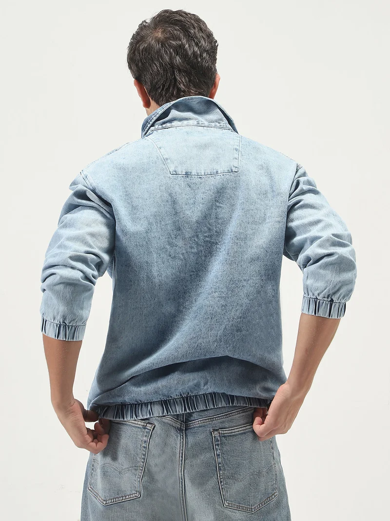 Urbano Fashion  Urbano Fashion Men's Light Blue Relaxed Fit Full Sleeve Harrington Denim Jacket  | Best Price UAE