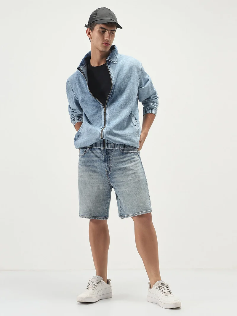 Urbano Fashion  Urbano Fashion Men's Light Blue Relaxed Fit Full Sleeve Harrington Denim Jacket  | Best Price UAE