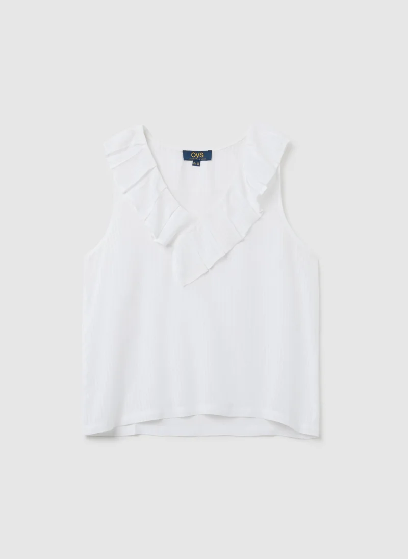 او في اس WHITE PURE VISCOSE OVERSIZED BLOUSE