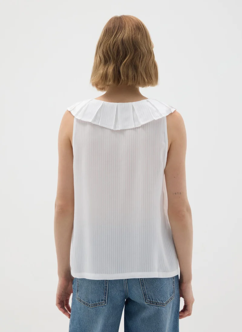 او في اس WHITE PURE VISCOSE OVERSIZED BLOUSE