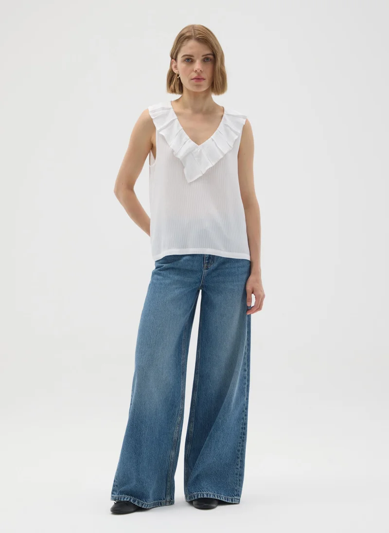 او في اس WHITE PURE VISCOSE OVERSIZED BLOUSE