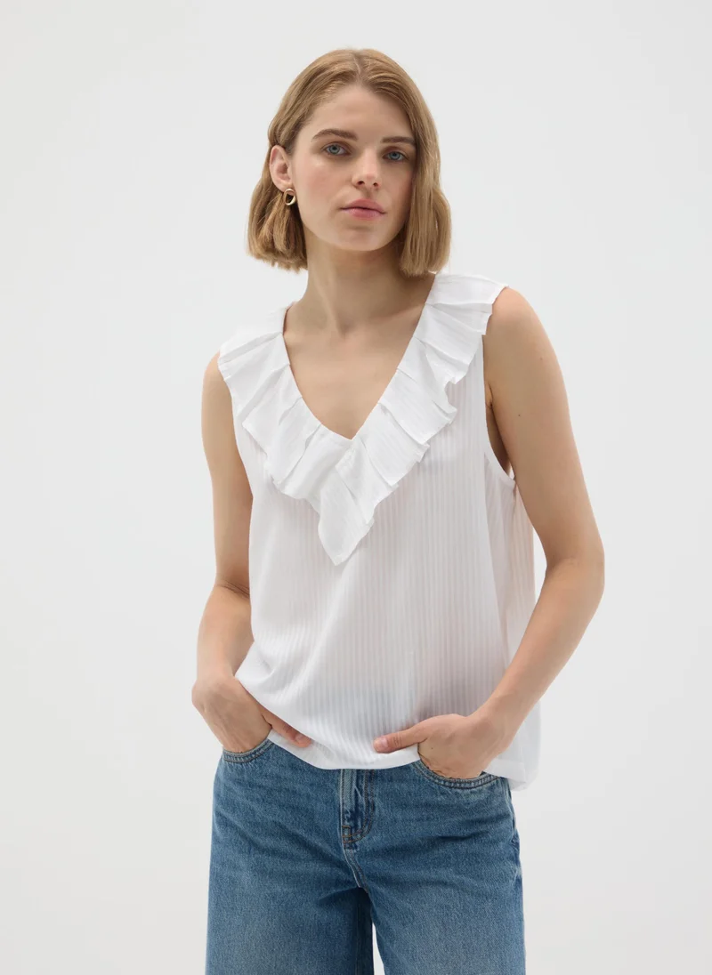 او في اس WHITE PURE VISCOSE OVERSIZED BLOUSE