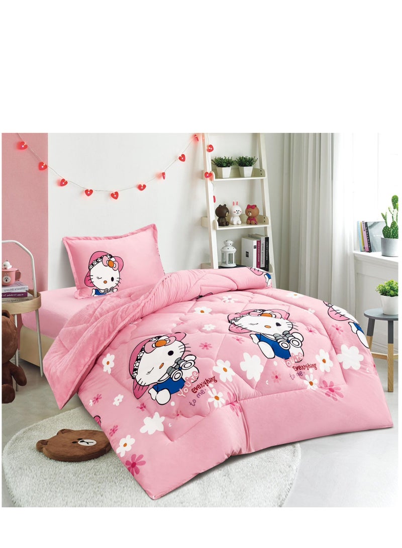 مينج لي مفرش شتوي سرير اطفال وجهين (وجه مخمل + وجه فرو) – طقم مفارش 3 قطع (1 لحاف برسومات + 1 شرشف مطاطي + 1 أغطية وسائد) – يناسب سرير مقاس 200×120 سم - Image 2