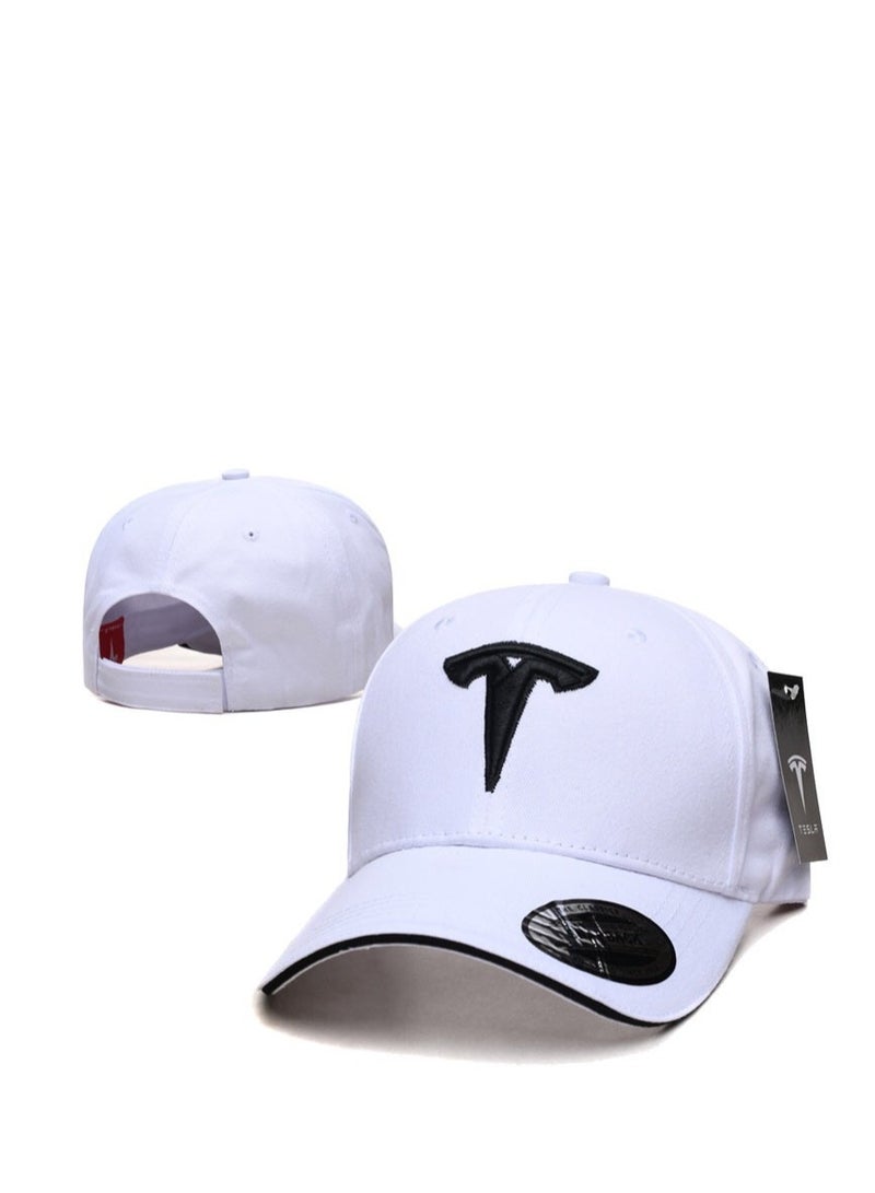 Tesla قبعة تسلا البيضاء: شعار أسود وحافة متباينة