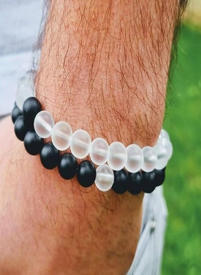 BEAUTIVIA Bracelet for Women Men boys Fashion White Black Beads Bracelets Couple Bracelets Strechable Adjustable Jewellery Birthday Gift Anniversary Wife Husband Stone Couples Combo Best Friend - Image 2