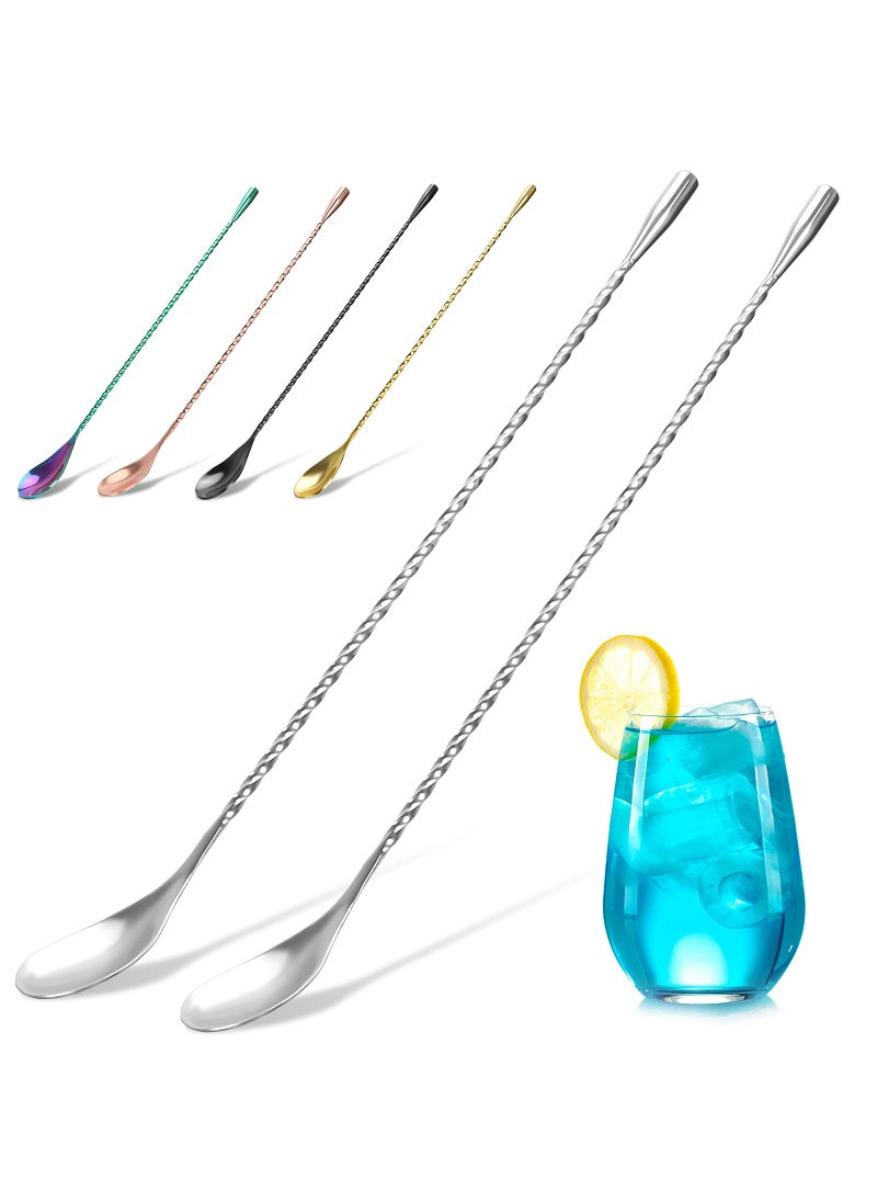 YOTIPP 2Pack 12 Inches Stainless Steel Bartender Mixing Spoon Cocktail Stirrers Spiral Pattern Bar Spoon Stirring Spoon with Long Handle 