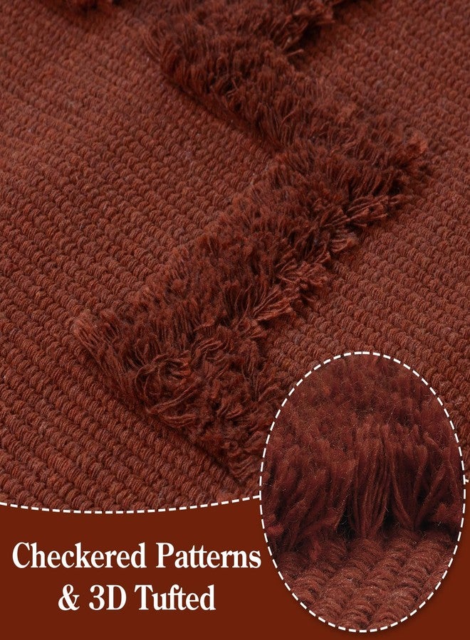 Uphome Boho Bathroom Rug 2' x 3', Washable Small Farmhouse Bedroom Rugs, Terracotta Geometric Bath Mats for Home Decor, Cotton Woven Moroccan Tufted Throw Rug for Entryway Front Door Kitchen - Image 3