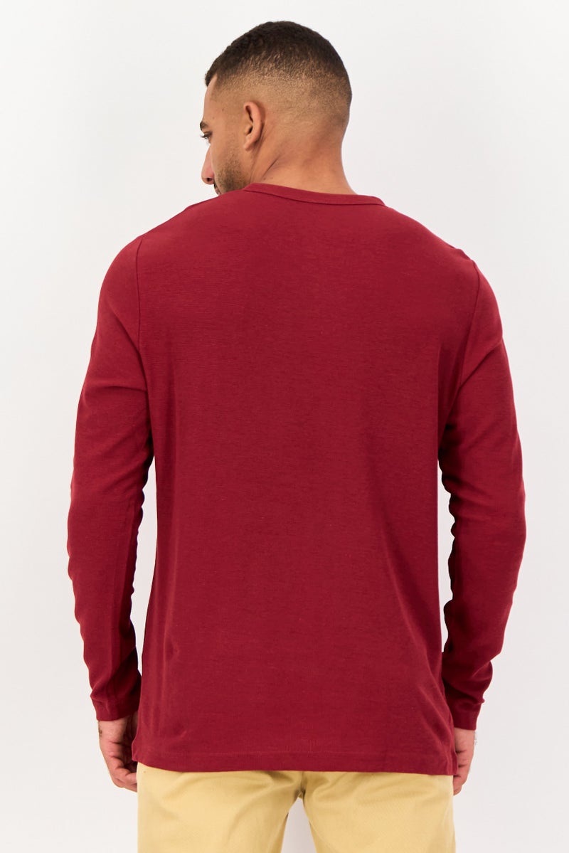 Celio Men Crew Neck Long Sleeve Plain T-Shirt, Maroon - Image 3