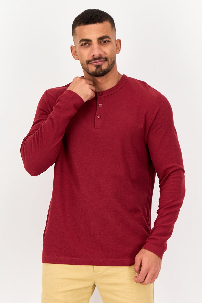 Celio Men Crew Neck Long Sleeve Plain T-Shirt, Maroon - Image 1
