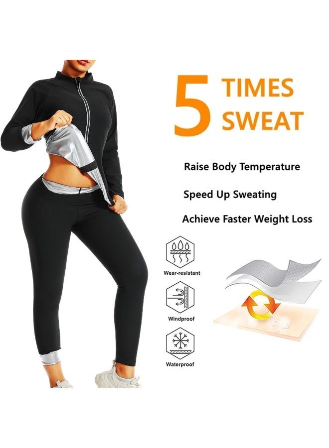 يس طقم ساونا نسائي، بأكمام طويلة + بنطال + قفازات + جوارب، لحرق المزيد من السعرات الحرارية، وزيادة التعرق، وملابس رياضية مُعززة للتعرق لإنقاص الوزن - Image 4