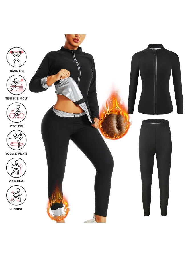 يس طقم ساونا نسائي، بأكمام طويلة + بنطال + قفازات + جوارب، لحرق المزيد من السعرات الحرارية، وزيادة التعرق، وملابس رياضية مُعززة للتعرق لإنقاص الوزن - Image 3