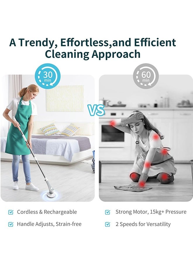 Generic Electric Scrubber for Cleaning Bathroom with Replaceable Brushes - Waterproof Scrubber Brush with Long Handle & LED Display - Dual Speed Power Spinning Brush for Cleaning Bath & Shower  - Image 2